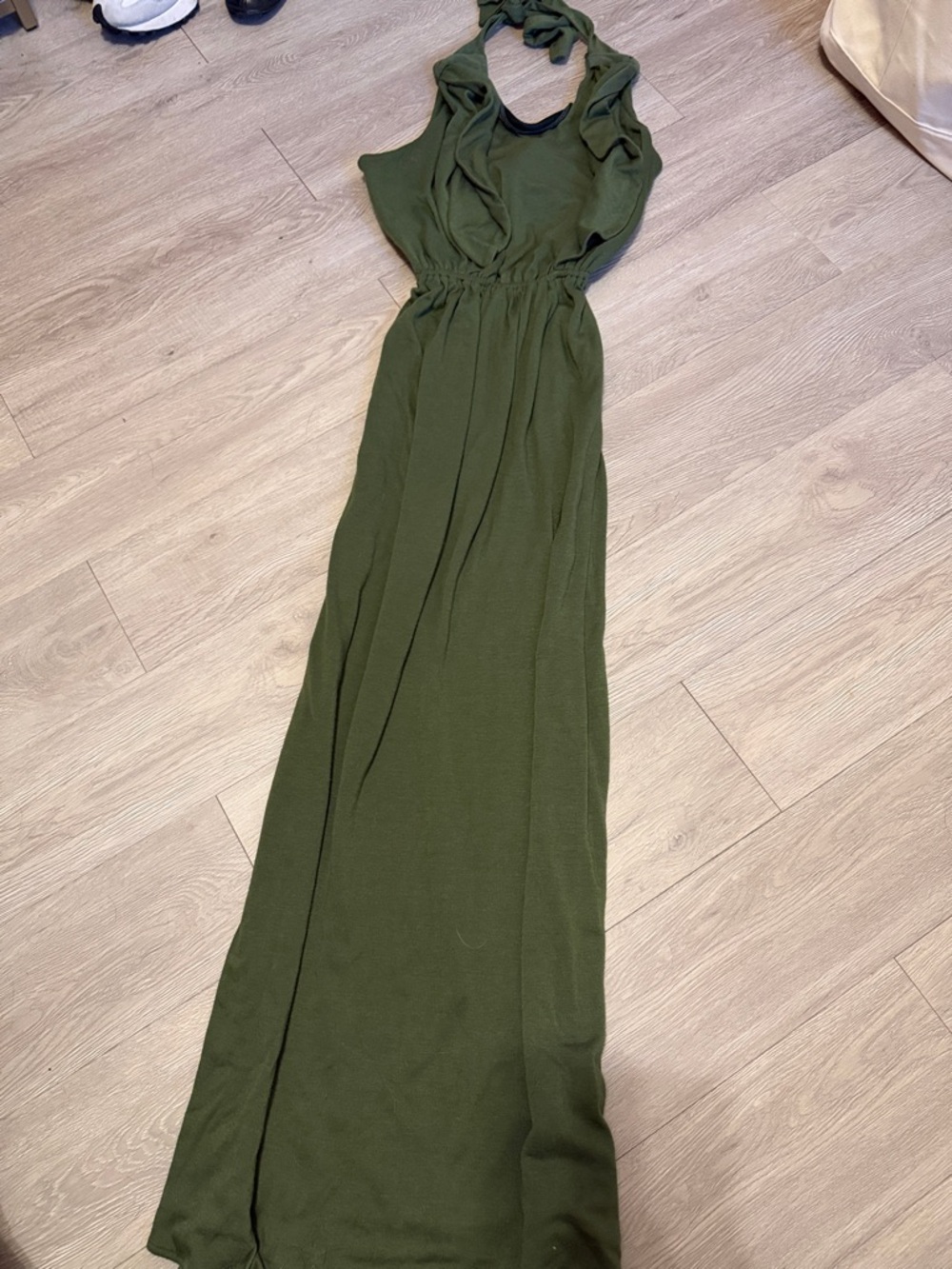 Sleeveless Olive Green Halter Maxi Dress